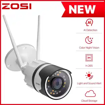 Best Buy ZOSI H.265+ 1080P Wireless Outdoor Security Camera with Two-Way Audio, IP67 Waterproof, 80ft Color Night Vision, AI Human Det offer