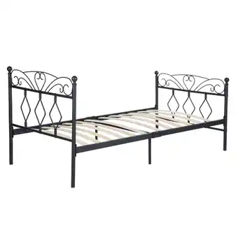 Best Buy FurnitureR Black Twin Size Bed Metal Platform Bed Foundation with Headboard and Footboard offer