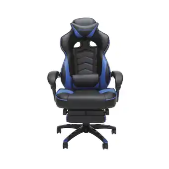 Best Buy RESPAWN 110 Racing Style Gaming Chair, Reclining Ergonomic Leather Chair with Footrest, in Blue offer