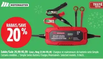 Canadian Tire MOTOMASTER Simple Series Battery Charger/Maintainers offer