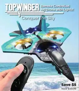 Showcase Top Winger Remote Controlled Jet Drone with Lights offer