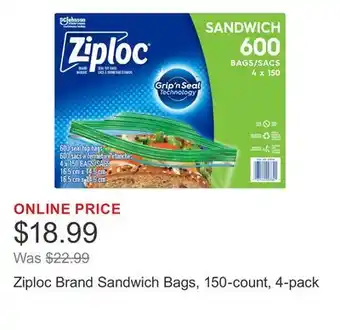 Costco Ziploc Brand Sandwich Bags, 150-count, 4-pack offer