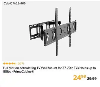 Shopper+ Full Motion Articulating TV Wall Mount for 37-70in TVs Holds up to 88lbs - PrimeCables offer