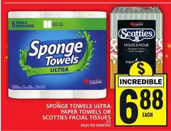 Food Basics SPONGE TOWELS ULTRA PAPER TOWELS OR SCOTTIES FACIAL TISSUES offer