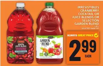 Food Basics IRRESISTIBLES CRANBERRY COCKTAIL OR JUICE BLENDS OR SELECTION GARDEN BLEND offer