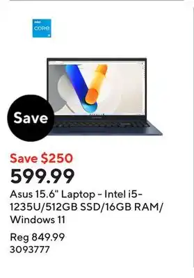 Staples Asus 15.6 Laptop - Intel i5-1235U/512GB SSD/16GB RAM/Windows 11 offer