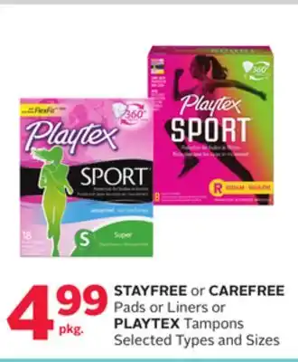 Rexall STAYFREE or CAREFREE Pads or Liners or PLAYTEX Tampons offer