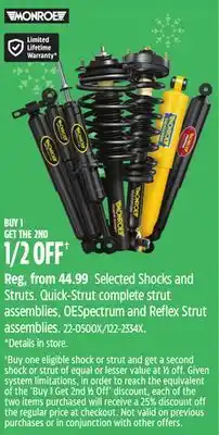 Canadian Tire Monroe Selected Shocks and Struts offer