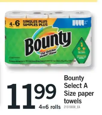 Fortinos BOUNTY SELECT A SIZE PAPER TOWELS, 4=6 rolls offer