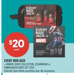 Shoppers Drug Mart EVERY MAN JACK + MARVEL BODY COLLECTION, CEDARWOOD or SANDALWOOD BODY GIFT SETS offer