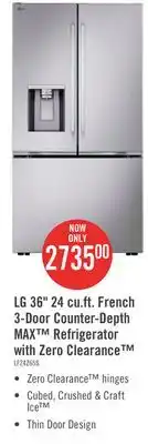 The Brick LG 36 24 Cu. Ft. Counter-Depth MAX Zero Clearance French-Door Refrigerator offer