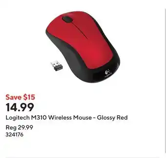 Staples Logitech M310 Wireless Mouse - Glossy Red offer