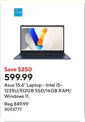 Staples Asus 15.6 Laptop - Intel i5-1235U/512GB SSD/16GB RAM/Windows 11 offer