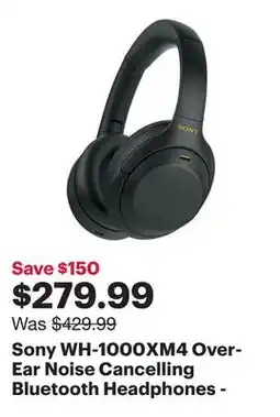 Best Buy Sony WH-1000XM4 Over-Ear Noise Cancelling Bluetooth Headphones - Black offer
