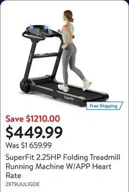 Walmart SuperFit 2.25HP Folding Treadmill Running Machine W/APP Heart Rate offer