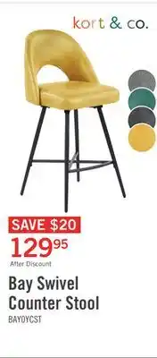 The Brick Kort & Co. Bay Counter-Height Stool with Swivel Seat, Vegan Leather Fabric, Metal - Mustard offer