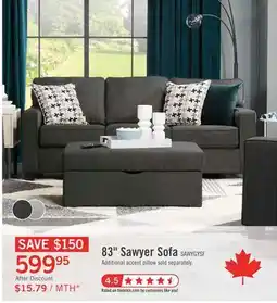 The Brick Canadian Made Sawyer 83 Charcoal Grey Linen-Look Fabric Sofa with Two Accent Pillows offer