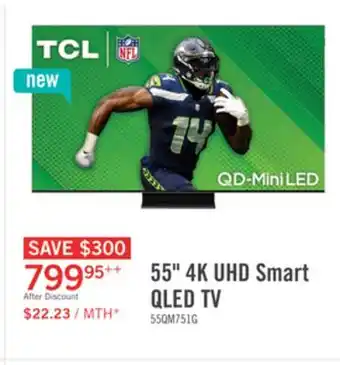 The Brick TCL 55 QLED Mini LED 4K UHD HDR Ultra IMAX Enhanced 120Hz Google Smart TV (55QM751G) offer