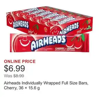 Costco Airheads Individually Wrapped Full Size Bars, Cherry, 36 × 15.6 g offer