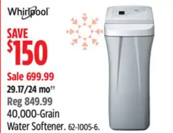 Canadian Tire Whirlpool 40,000-Grain Water Softener offer