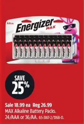 Canadian Tire Energizer MAX Alkaline Battery Packs offer