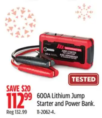 Canadian Tire MotoMaster 600A Lithium Jump Starter and Power Bank offer