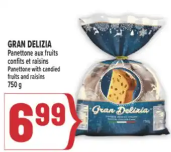 Marché Adonis GRAN DELIZIA PANETTONE AUX FRUITS CONFITS ET RAISINS | PANETTONE WITH CANDIED FRUITS AND RAISINS offer