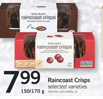 Fortinos Raincoast Crisps, 150/170 g offer