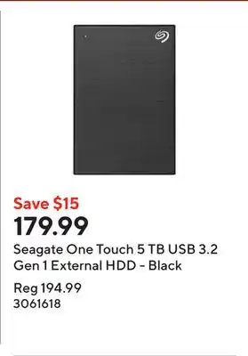 Staples Seagate One Touch 5 TB USB 3.2 Gen 1 External HDD - Black offer