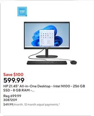 Staples HP 21.45 All-in-One Desktop - Intel N100 - 256 GB SSD - 8 GB RAM - Windows 11 Home offer