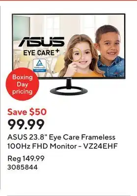 Staples ASUS 23.8 Eye Care Frameless 100Hz FHD Monitor - VZ24EHF offer