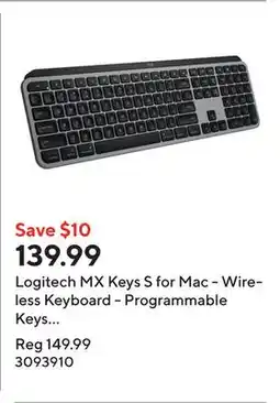 Staples Logitech MX Keys S for Mac - Wireless Keyboard - Programmable Keys - Backlit - Space Grey offer