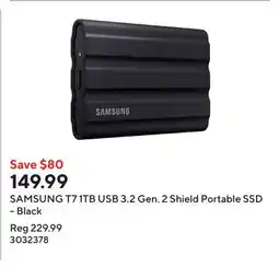 Staples SAMSUNG T7 1TB USB 3.2 Gen. 2 Shield Portable SSD - Black offer