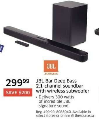 The Source JBL Bar deep bass 2.1-channel soundbar with wireless subwoofer offer