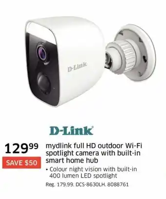The Source Mydlink full HD outdoor wi-fi spotlight camera with built-in smart home hub offer