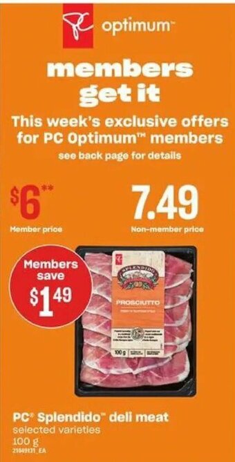 Loblaws PC splendido deli meat offer