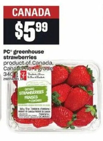 Loblaws PC greenhouse strawberries offer
