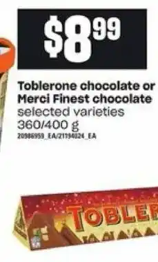Loblaws Toblerone chocolate or merci finest chocolate offer