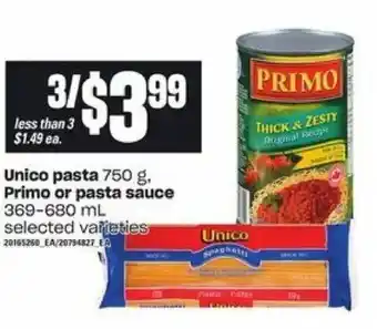 Loblaws Unico pasta primo or pasta sauce offer