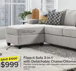 Leon's Flipp-it Sofa with Reversible Chaise/Ottoman - Platinum offer