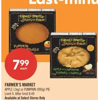 Shoppers Drug Mart FARMER'S MARKET APPLE (1kg) or PUMPKIN (900g) PIE offer