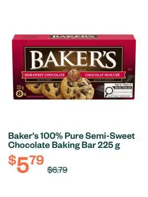 Voilà Baker's 100% Pure Semi-Sweet Chocolate Baking Bar 225 g offer