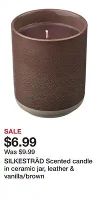 IKEA SILKESTRÄD Scented candle in ceramic jar, leather & vanilla/brown offer