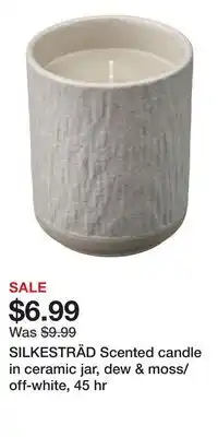 IKEA SILKESTRÄD Scented candle in ceramic jar, dew & moss/off-white, 45 hr offer
