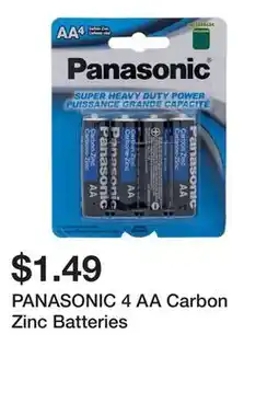 Dollarama PANASONIC 4 AA Carbon Zinc Batteries offer