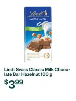 Voilà Lindt Swiss Classic Milk Chocolate Bar Hazelnut 100 g offer