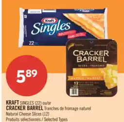 Pharmaprix KRAFT SINGLES (22) or CRACKER BARREL Natural Cheese Slices (12) offer