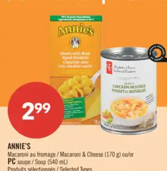 Pharmaprix ANNIE'S Macaroni & Cheese (170g) PC Soup (540 mL) offer