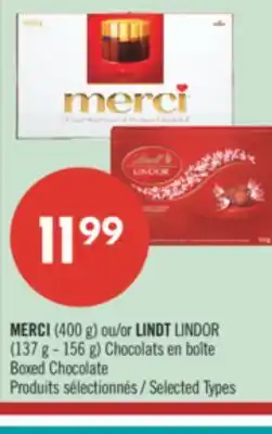 Pharmaprix MERCI (400 g) or LINDT LINDOR (137 g - 156 g) Boxed Chocolate offer