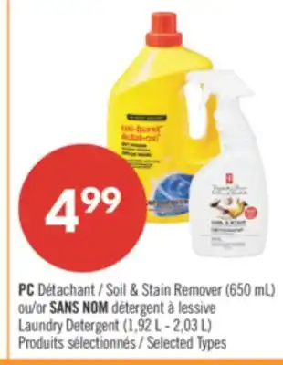 Pharmaprix PC Soil & Stain Remover (650 mL) or NO NAME Laundry Detergent (1.92 L - 2.03 L) offer